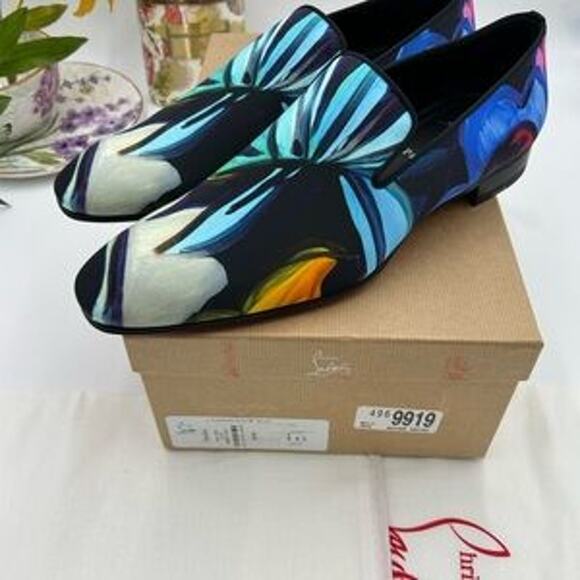 Men\'s Christian Louboutin, dandy chick roses, satin loafers size 43 made Italy